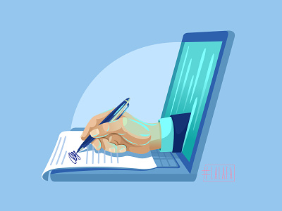 Remote signing of contracts business characters conference contract design electronic signature illustration online vector