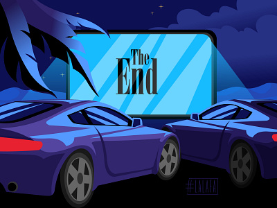 The end of the movie: a cinema for cars car design illustration landscape movie movie theater movie theater for cars night vector