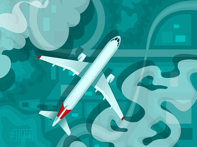 Under the airplane's wing flight illustration landscape top view travel vector