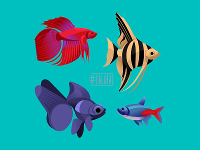 Aquarium fish characters goldfish illustration kids scalaria vector