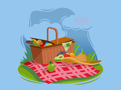 Picnic basket food illustration nature park picnic still life summer vector