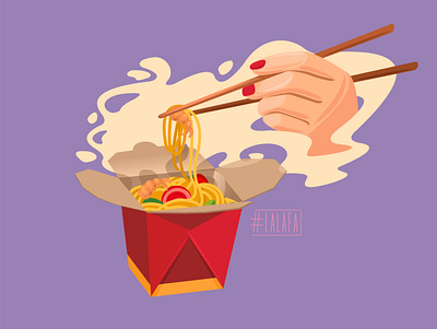 Chinese noodles chopsticks design fast food food hands illustration noodles vector