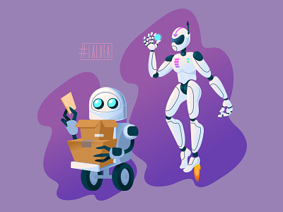 The Robots android characters delivery design illustration vector