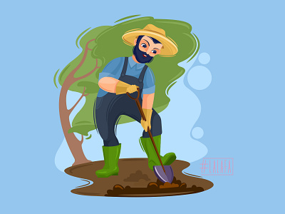 The Farmer agriculture characters digging field garden gardener illustration planting a tree vector vegetable garden