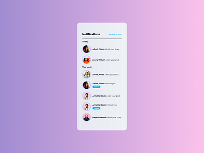 Daily UI Design Challenge 05/100 – Notifications screen UI app design mobile app mobile application notifications social apps social media ui ui ux ux