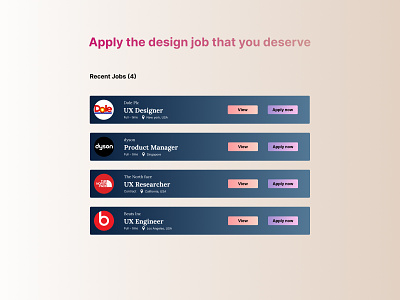 Daily UI Design Challenge 06/100 – Job listings block app buttons design gradients job board job listing jobs ui userflow ux webapp