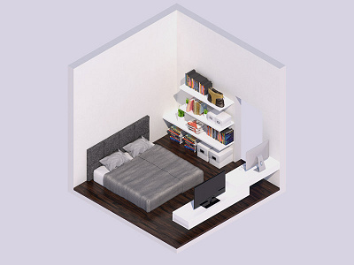 3D Isometric Bedroom Interior Render