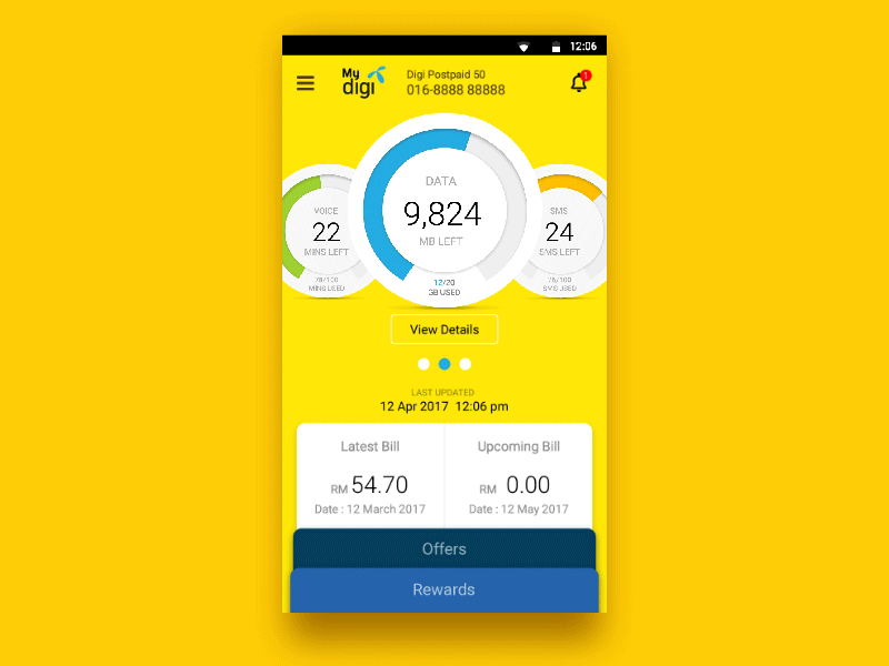 Mydigi App Redesigned animated gif redesign telco ui ux yellow