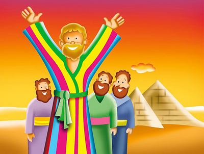 Joseph & his multicolored coat!! 12 tribes bible illustrations character design character development childrens book childrens illustration childrens product illustration joseph kids art kids illustration picture book