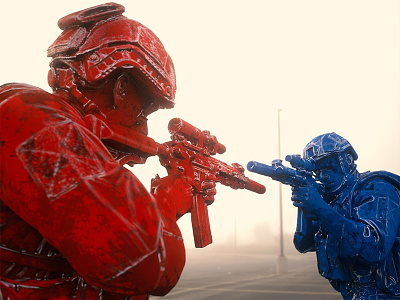 Red team vs Blue team c4d dailyrender damaged metal octane paint paintball scratched soldier soldiers toy war