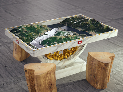 Alps alps cinema4d gold marble miniature mountain octane render scale scape swiss table