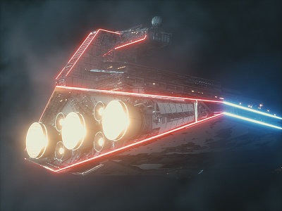 Imperial Star Destroyer LED cinema4d destroyer fanart glow led neon octane scifi space star starwars tron