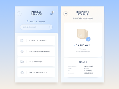 Postal service app concept blue cartoon icons delivery status nice colors postal sand shipment stress free