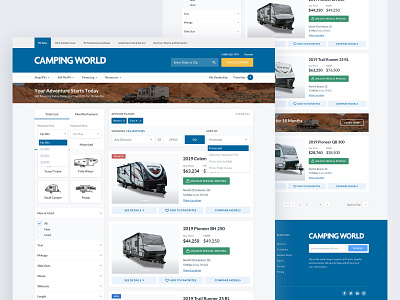 Camping World I call to action camping cards ui dropdown ecommerce ecommerce website filters listing page rv sorting web design