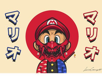 Mario x Demon Slayer design illustration japanese art mario mario bros oni mask vector