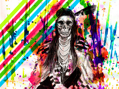 Neon Indian Art Dribbble illustration ink ink wash neon indian poster skeleton watercolor