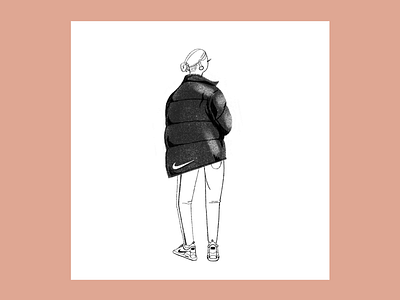 Hypebae drawing fashion graphite hype illustration ipadpro jacket nike pose sneakers swoosh woman