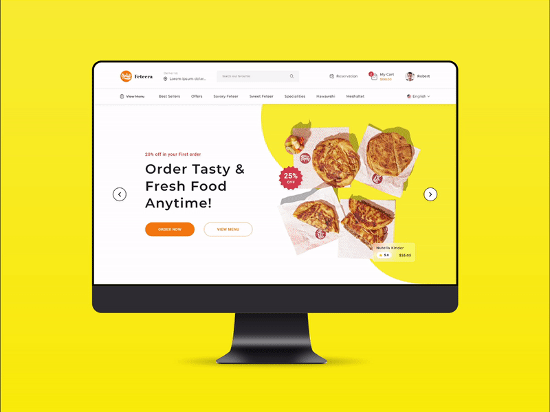 Feteera Online Restaurant - UX/UI booking delivery dine in fast food feteera graphic design hotel online order pickup reservation restaurant right to left rtl ui ux web design website