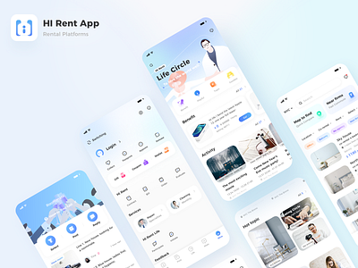 Hi Rent APP app design blue character character design design illustration interface logo ui uiux ux