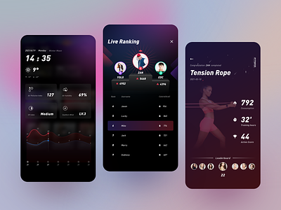 IF Smart Fitness app app design dark mode fitness app frosted glass icon leaderboard ui uiux ux weather app