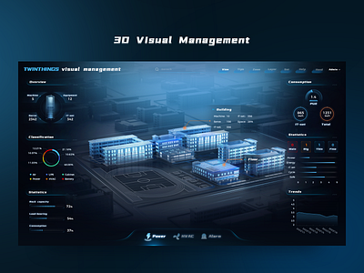 3D Visual Management x Campus 3d c4d campus visualization city dark mode data data visualization fui hud interface school ui uiux ux