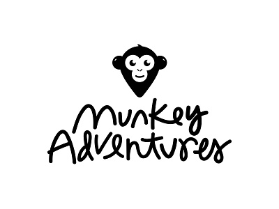 Logo concept for family/kid friendly travel blog adventure black and white branding custom type logo logo design map pin monkey