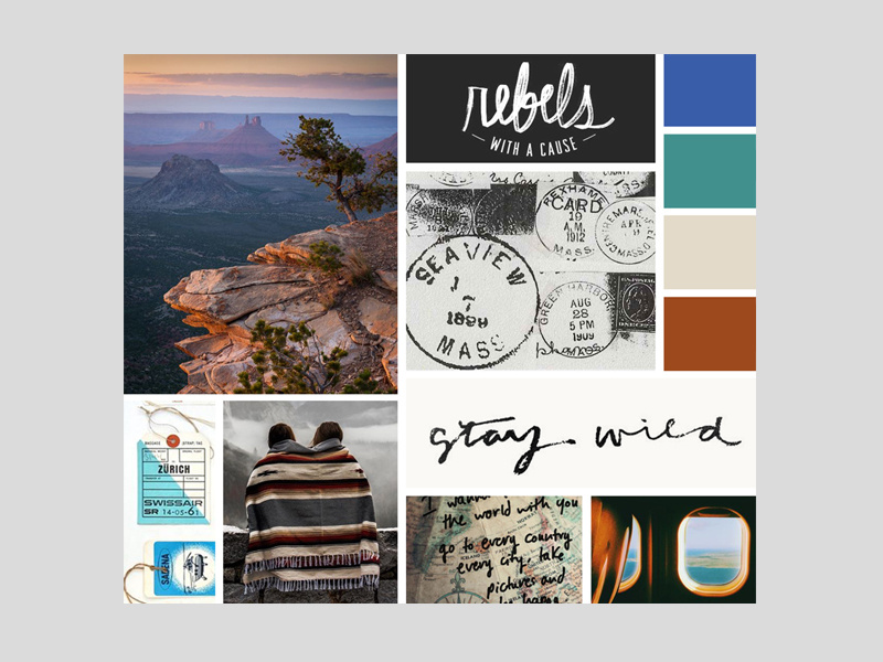 Moodboard for a Couple's Travel + adventure blog logo branding logo color palette tone inspiration moodboard