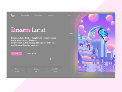 Dreamland landing page🌺🌱 3d appdesign design graphic design illustration landingpage typography ui uiux ux vector webdesign