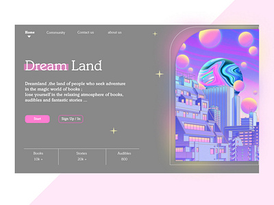 Dreamland landing page🌺🌱 3d appdesign design graphic design illustration landingpage typography ui uiux ux vector webdesign