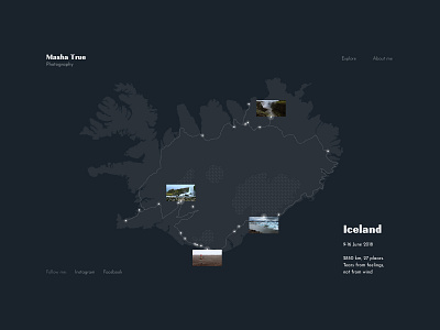 Masha True Website Map dark design iceland map photo ui web website