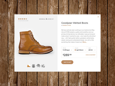 Product Preview (Boots) add to cart boots brown card clean ecommerce footwear preview product shop ui webdesign