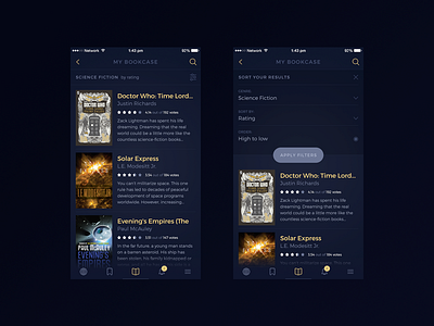 Bookcase (App Concept) app books design filters ios iphone items list mobile ui user interface