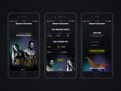 iOS App Signup (BodyShake) app bodyshake fitness health ios iphone mobile nutrition register signup ui user interface