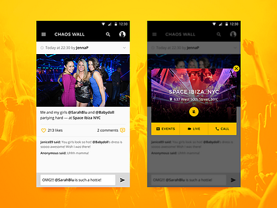 Social/Clubbing Material App android app clubbing design feed material material design mobile modal social ui