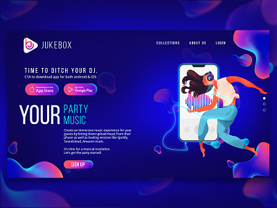 JUKEBOX Landing Page 1 flat design fluid design illustration jukebox landing page party web design