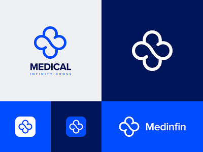 Medinfin logo concept brand branding clinic creative cross design emblem icon identity infinity line logo medical medicine medinfin minimalism symbol vector