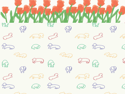 floral dog animal art background cute design dog drawing floral flower graphic illustration nature pattern pet print puppy spring summer vector wallpaper