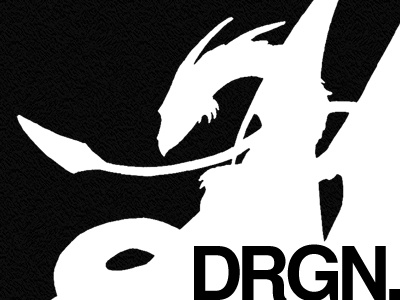 DRGN. all caps black and white bold helvetica uppercase