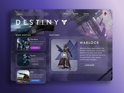 Gaming Dashboard | Destiny 2 app design designer destiny destiny2 game design gamer gaming dashboard graphic design pc product design ps4 ps5 purple ui xbox