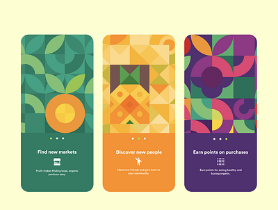 Onboarding Screens app design daily ui daily ui design design figma fruit geometric green le wagon onboarding onboarding screens orange produce product design ui yellow