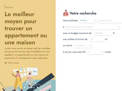 Lucien branding design form form design forms illustration landing landing page real estate ux uxui yellow