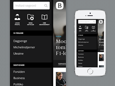 Berlingske News Mobile - The Menu berlingske flat menu mobile news newspaper simple ui user interface