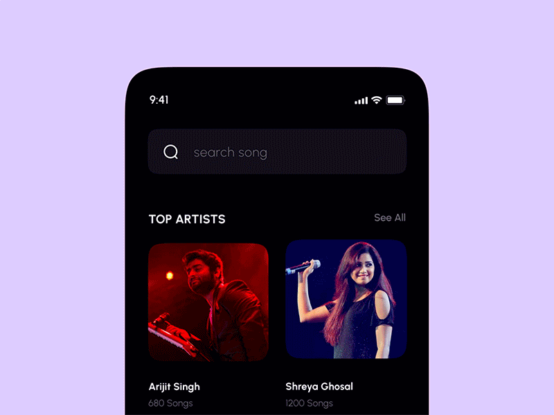 Music app interaction concept after effects animation app design design figma interaction interaction design mobile app motion design music app product design ui ux uxui