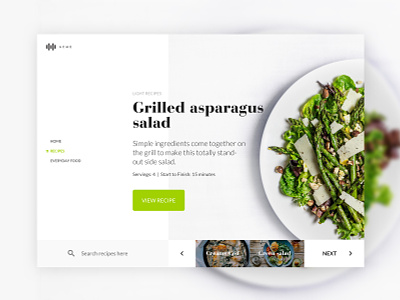 Recipe Homepage Concept UI clean consept food fresh green recipe ui uichallange webpage white