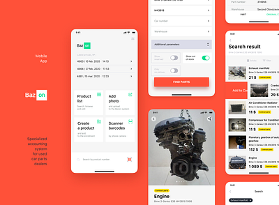 Bazon mobile App analytics app appdesign auto car car parts design green red ui uxdesign