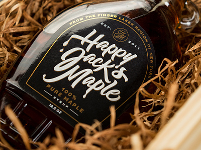 Happy Jack's Maple Syrup brand label lettering packaging script syrup type