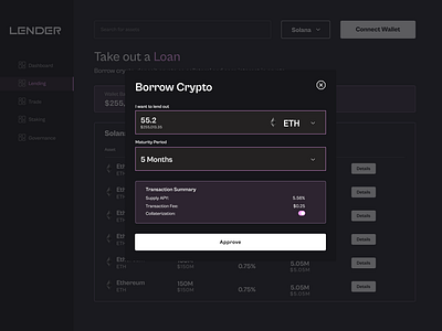 Crypto Lending App Modal