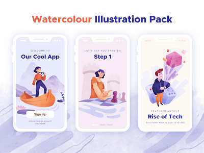 Watercolor Illustration pack digital painting discovery download illustration illustration pack photoshop social media strategy technology ui ux ui design