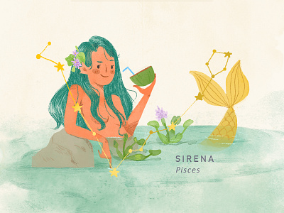 Tala [Sirena - Pisces] digital painting girl horoscope illustration mermaid mythology siren sirena watercolor zodiac