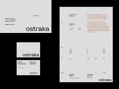 Ostraka - Brand Identity art direction branding composition design graphic design grey identity layout logo minimal mockup orange stationary typogr typography